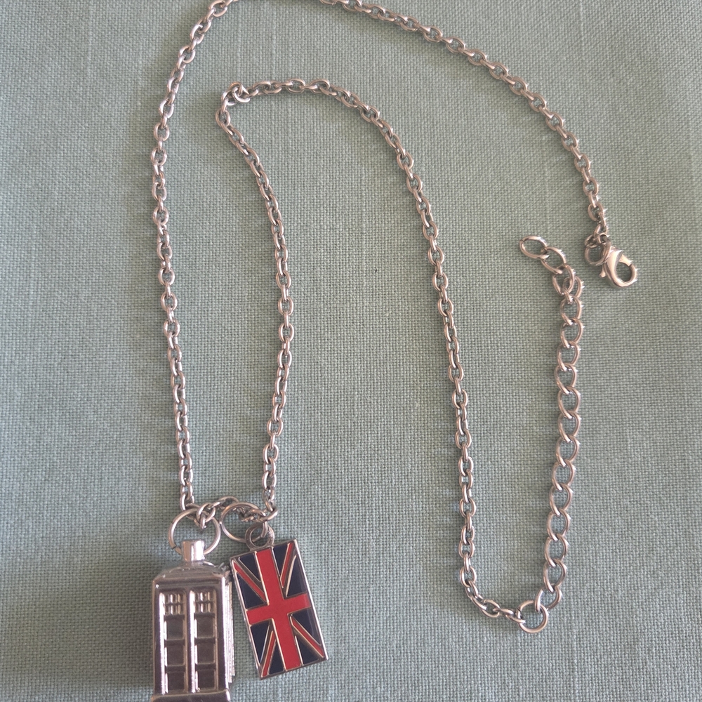 BBC Dr. Who Tardis and British Flag Necklace